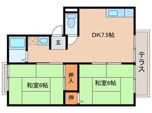 リバ－サイド松室Ｂ棟の物件間取画像